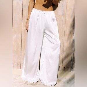 Women's White Satin Pajama Pants- Hanna Pant Ivory